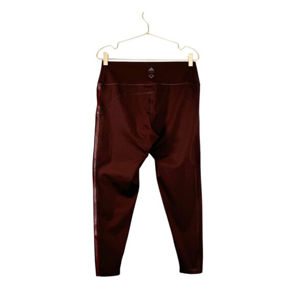 LIKE NEW Adidas Women’s Maroon Leggings L Polyester &Spandex Three-Stripe Design - Picture 4 of 8